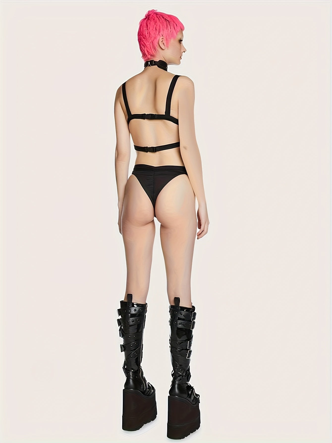 Women’s Vintage Black Bikini Set – Stylish Polyester Swimwear