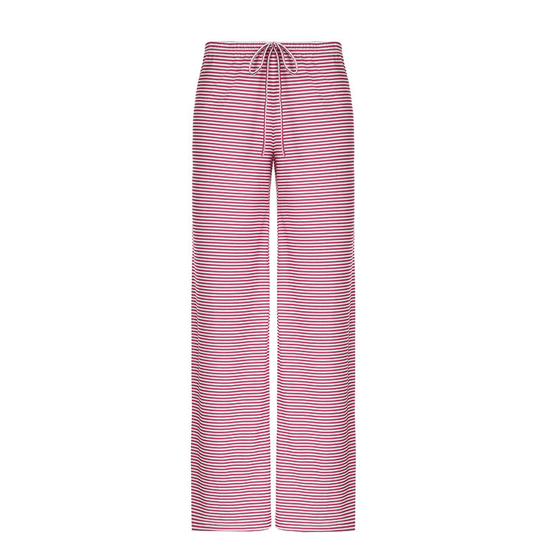 Women’s Striped Wide-Leg Pants – Y2K Lace-Up High-Waist Casual Trousers