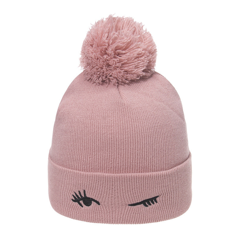 Blink Embroidery Cute Wool Plus Velvet Thick Knitted Hat