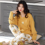 Women's Korean Style Cotton Pajamas Relaxed Fit Solid