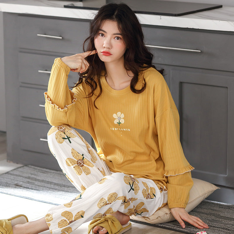 Women's Korean Style Cotton Pajamas Relaxed Fit Solid