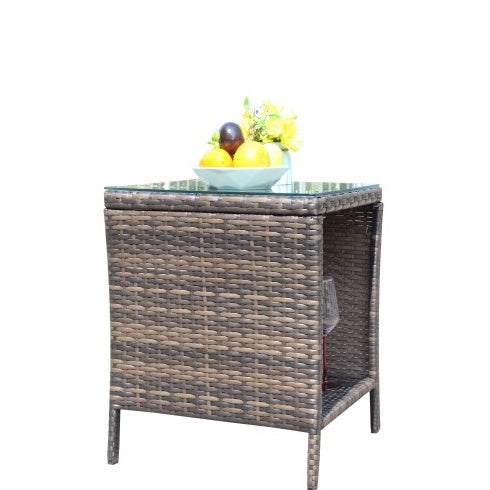 Brown PE Rattan Outdoor Coffee Table with Clear Tempered Glass