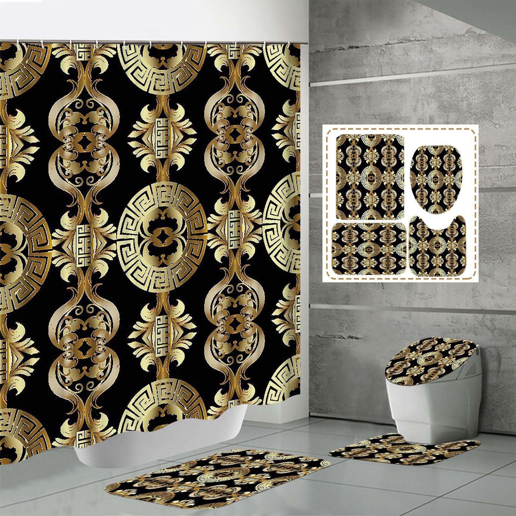3D Digital Printing Punch-free Polyester Shower Curtain