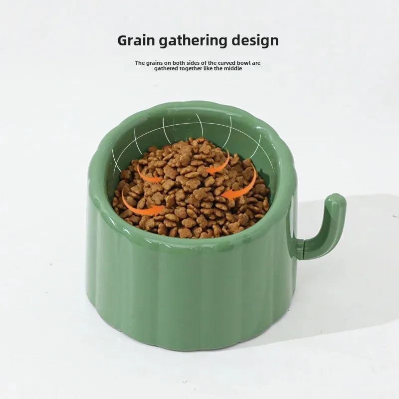New Solid Color High-Stand Cater Bowl For Cats Large Mouth Anti-Overturn Anti-Slip Cat Bowl With Cactus Design