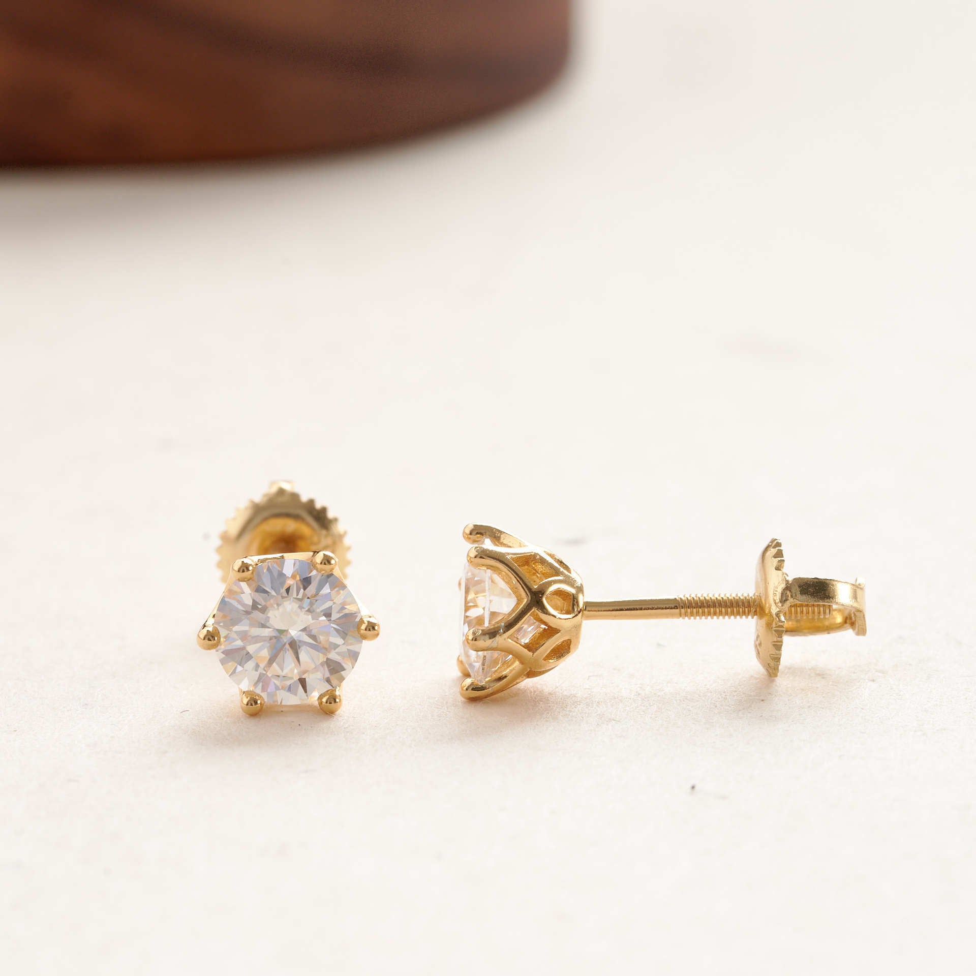 S925 Sterling Silver Gold Six-claw Moissanite Earrings