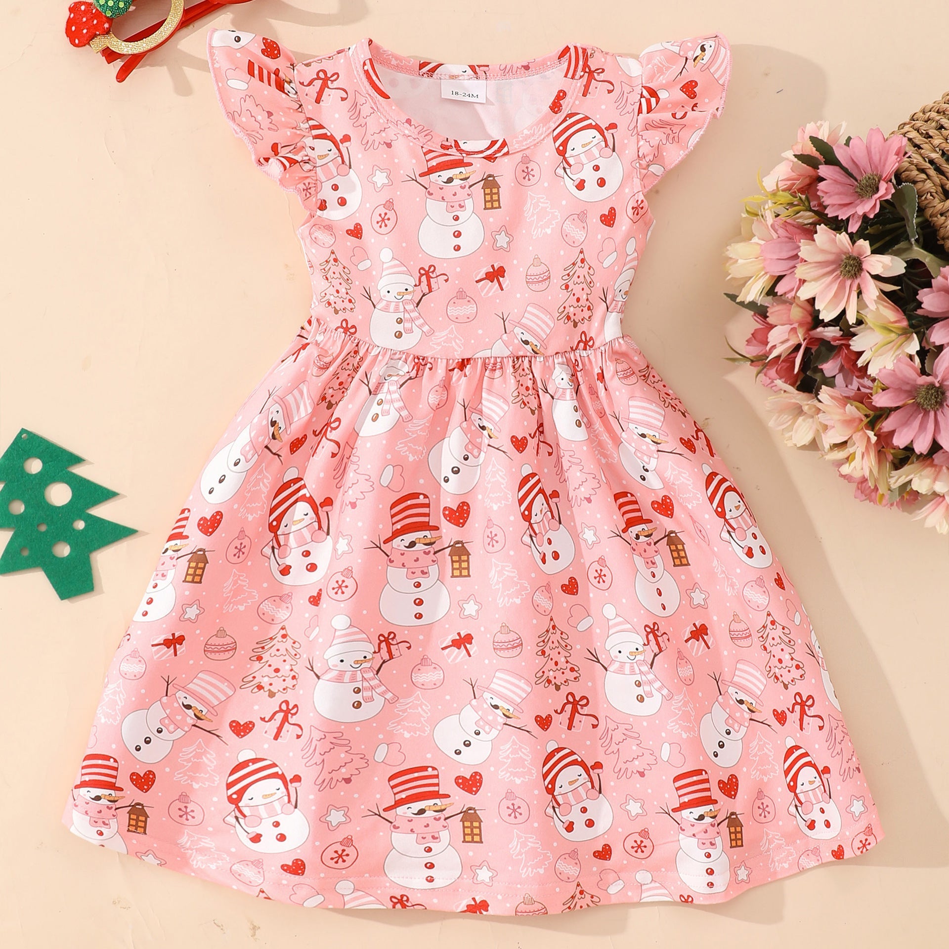 Girls Polyester Casual Printed Summer Dress Customizable