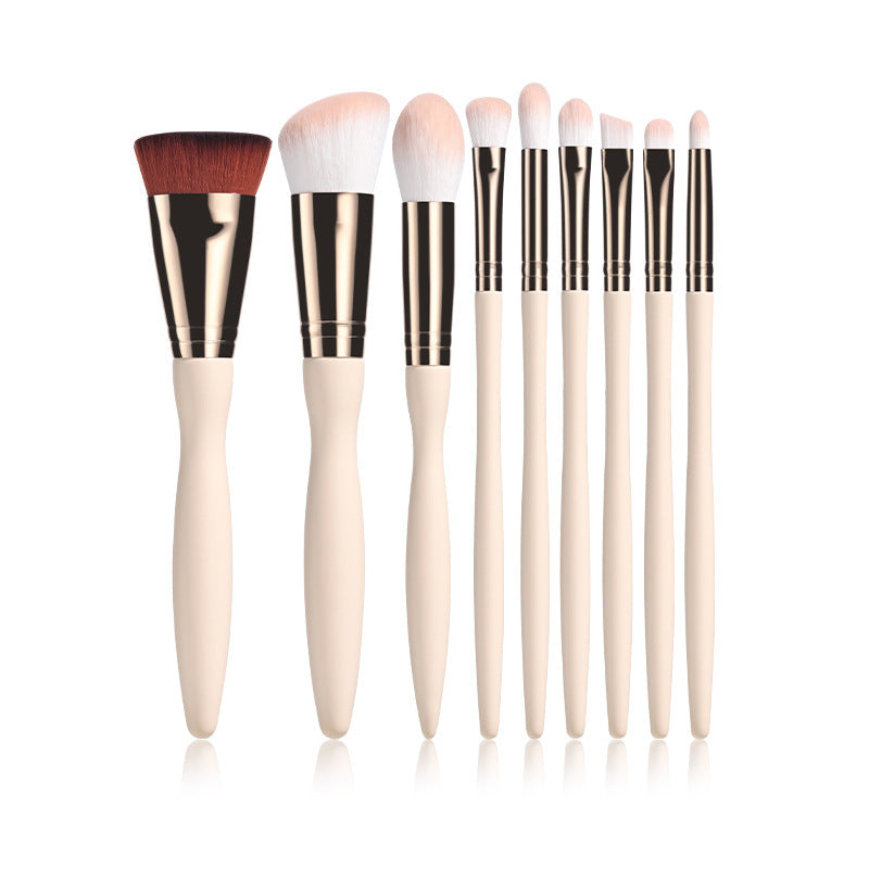 9-Piece Beige Makeup Brush Set – Synthetic Fluff Beauty Tools