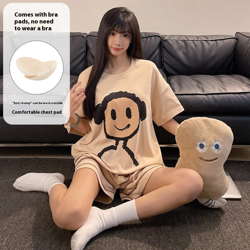 Cartoon Cute Loungewear Can Be Worn Outside With Chest Pad