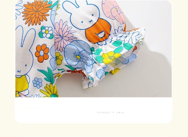 Cartoon Printing Lapel Cotton Girls' Dress
