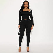 Unisex Slim Polyester Stripe Long Sleeve Top Trousers Suit