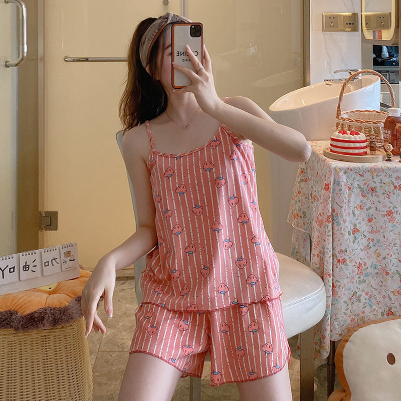 Women's Fashion Simple Camisole Homewear Pajamas Two-piece Set
