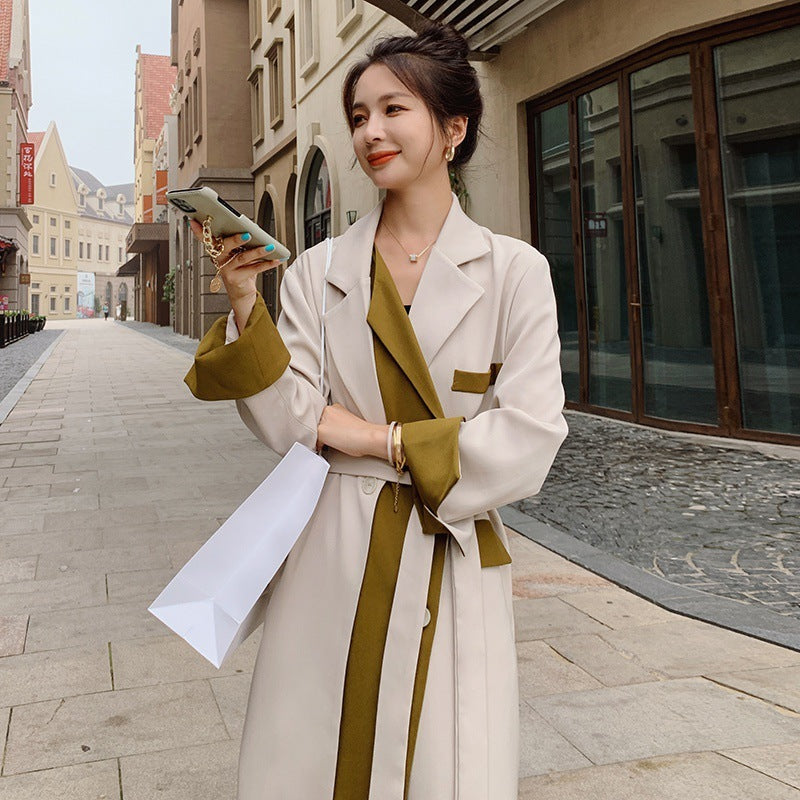 Fake Two-piece Mid-length Windbreaker Loose And Thin Temperament Jacket Women