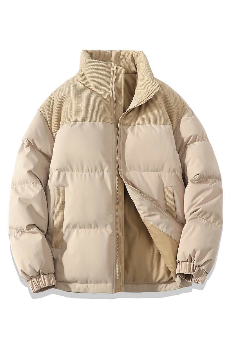 Unisex Stand Collar Contrast-Color Cotton Padded Winter Jacket