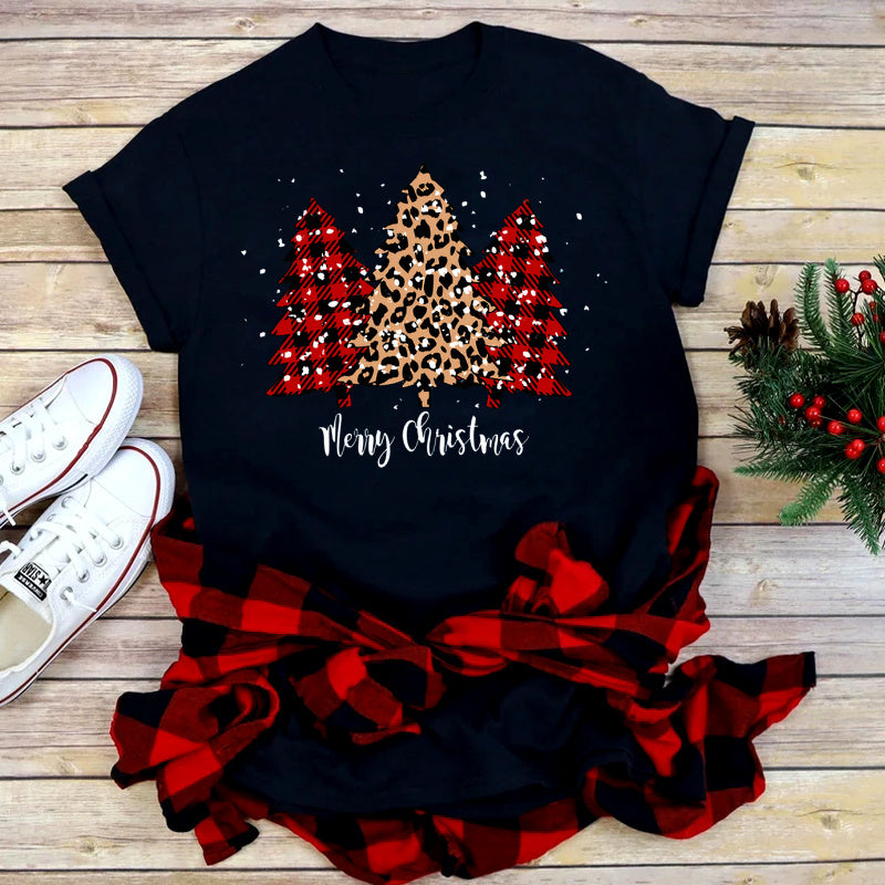 Foreign Trade Christmas Tree T-shirt Men And Women Red