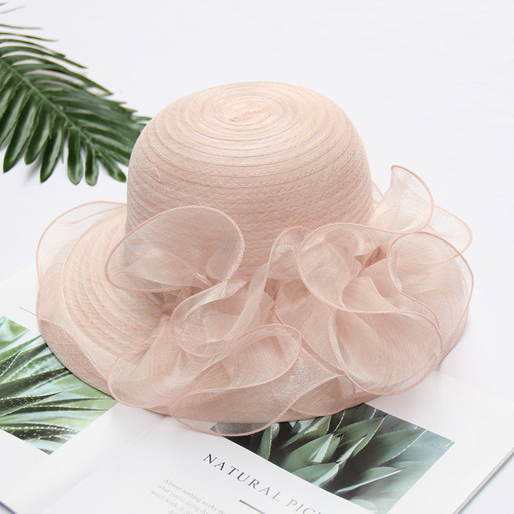 Women's Korean Lace Organza Wide Brim Foldable Sun Hat