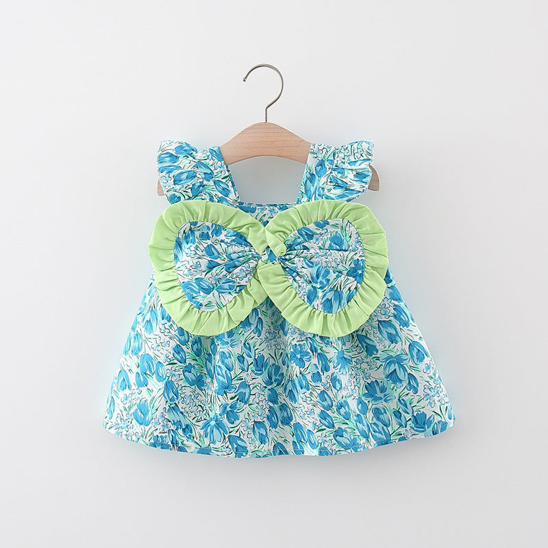 Girls' Dress Suspenders Flounced Sleeve Printing