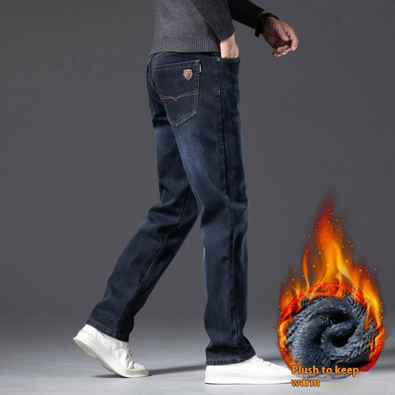 Fleece-Lined Loose Straight Jeans – Plus Size Men’s Warm Winter Pants