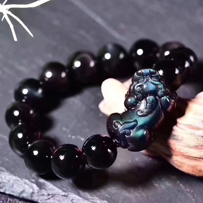 Natural Ice Color Eye Obsidian Bracelet