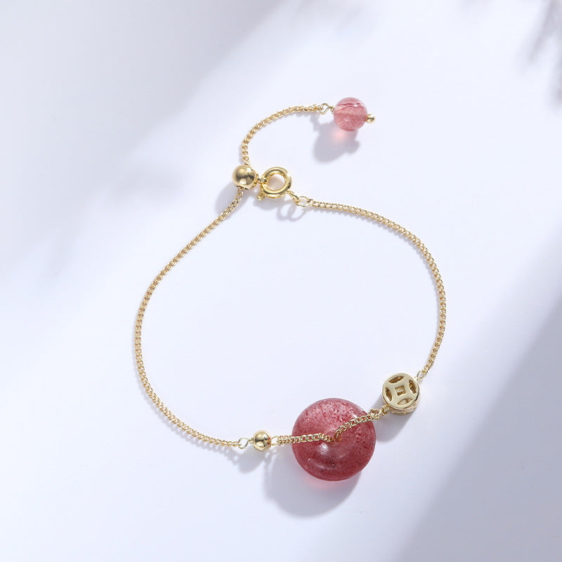 Strawberry Quartz Peace Buckle Lucky Crystal Bracelet