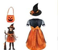 Children’s Halloween Witch Costume Dress with Hat