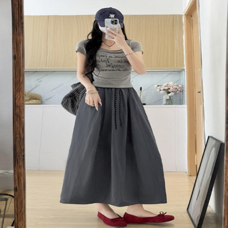 High Waist A-Line Plus Size Small Ice Silk Workwear Skirt