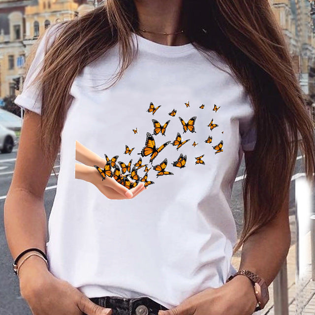 Foreign Trade New Red Wine Glass Electrocardiogram Printing Pattern Spot Short-Sleeved Shirt T-Shirt