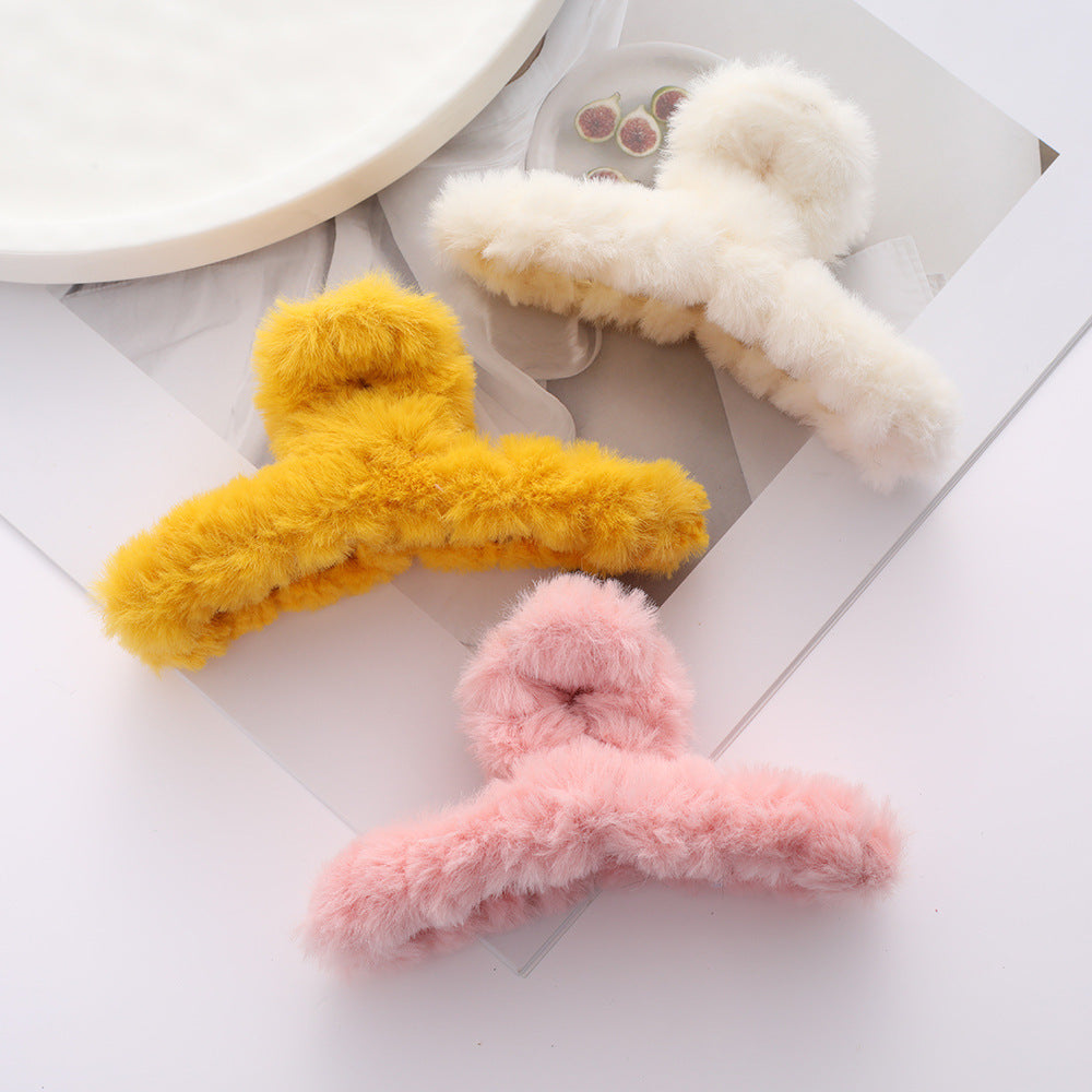 Solid Color Fur Grip Plush Back Head Barrettes