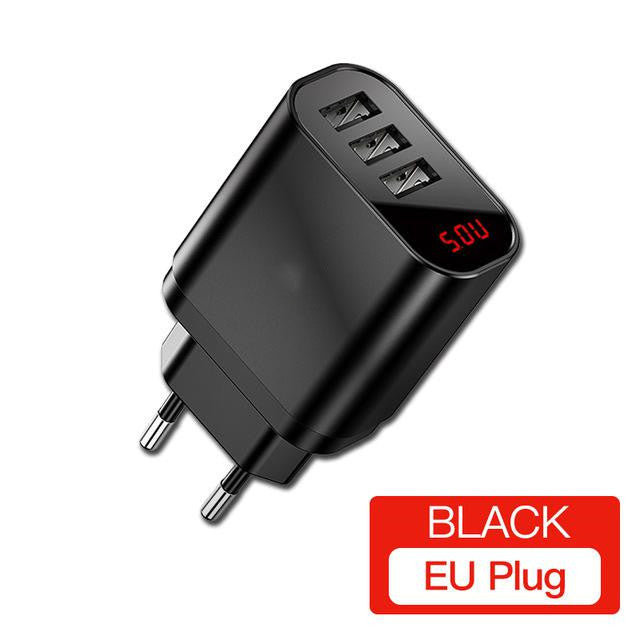 Mirror Lake Travel Charger 3USB Smart Digital Display 3.4A Universal Travel Charger For Mobile Phone