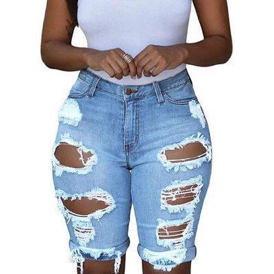 Women’s High-Waist Ripped Denim Shorts – Fashion Cutoffs, Tummy-Flattering