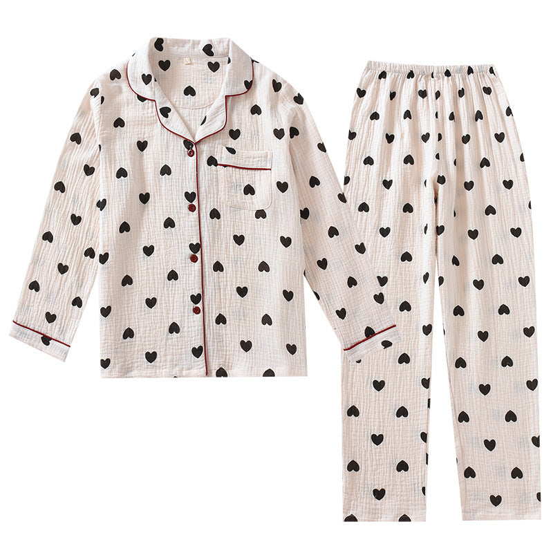Women's Double Layer Cotton Pajamas Heart Print Homewear