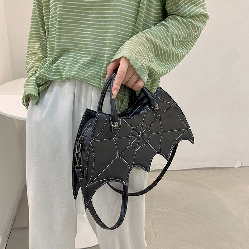 Halloween Spider Web Shoulder Bag – PU Leather Batgirl Style Crossbody Messenger Handbag