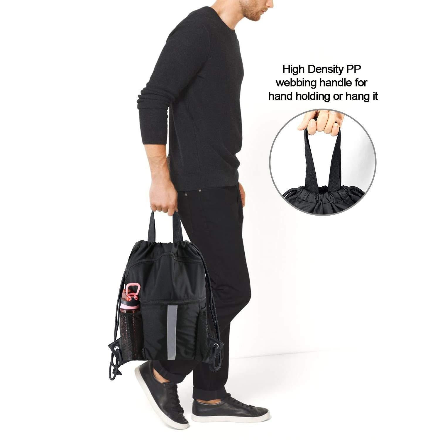 Unisex Nylon Drawstring Backpack With Shoe Compartment