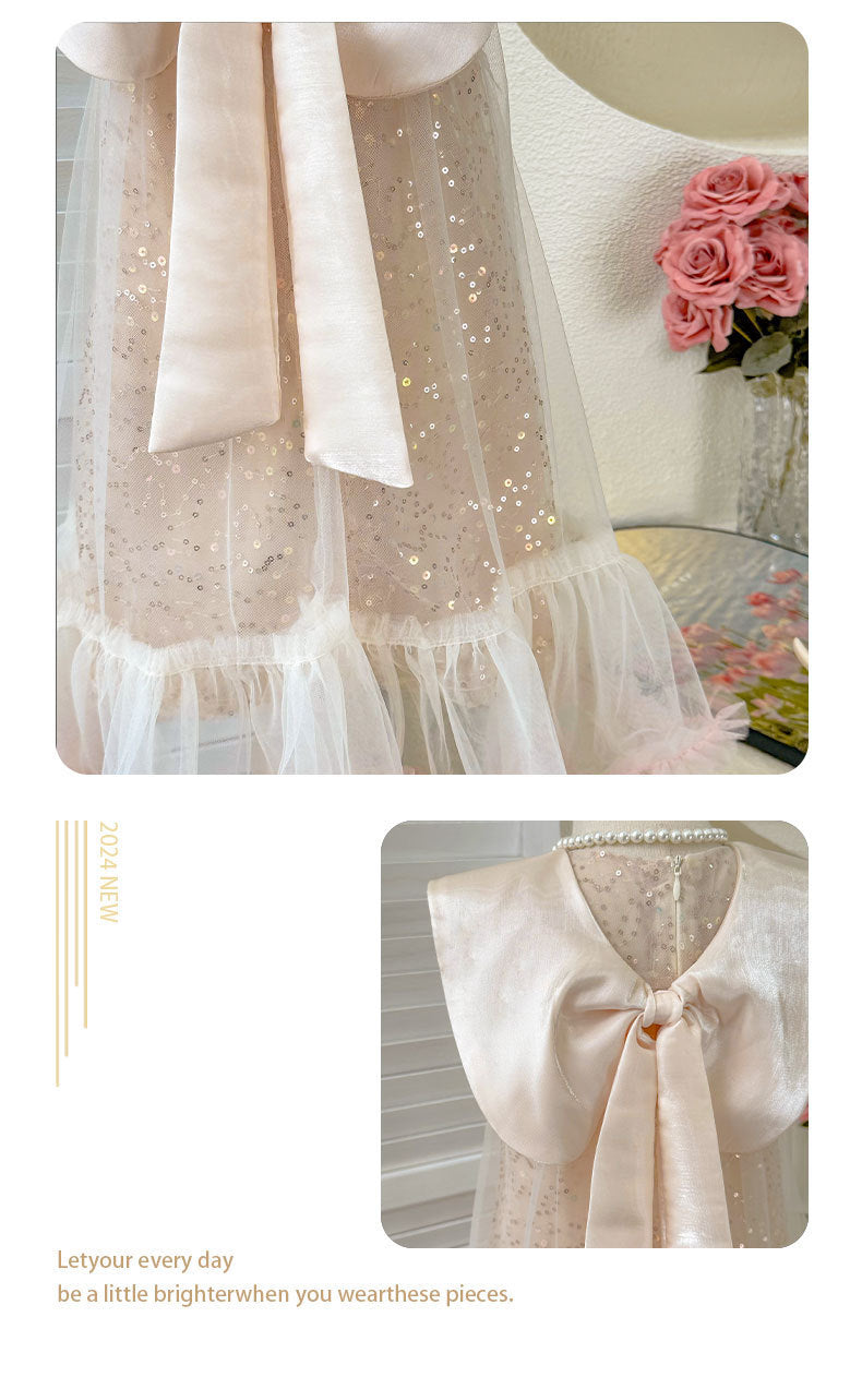 Girls Lapel Bow Dress