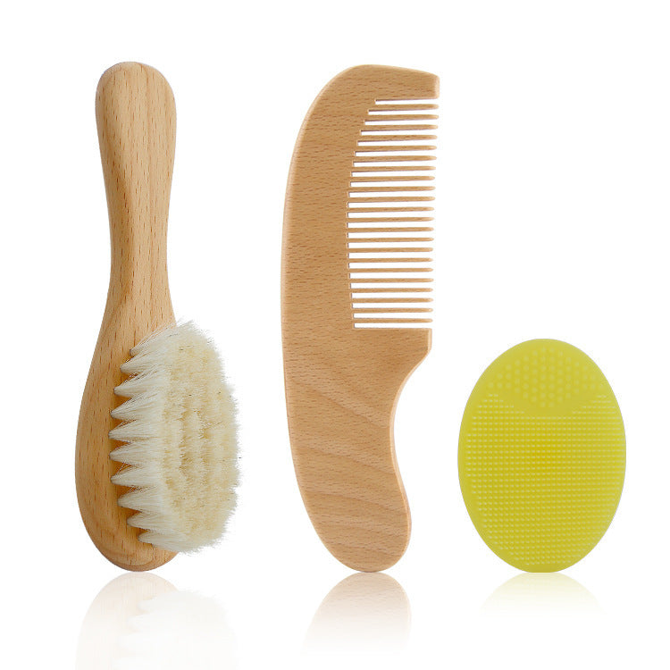 GentleCare Baby Wool Brush Set – Soft Shower Brush & Comb Kit for Newborn Bathing