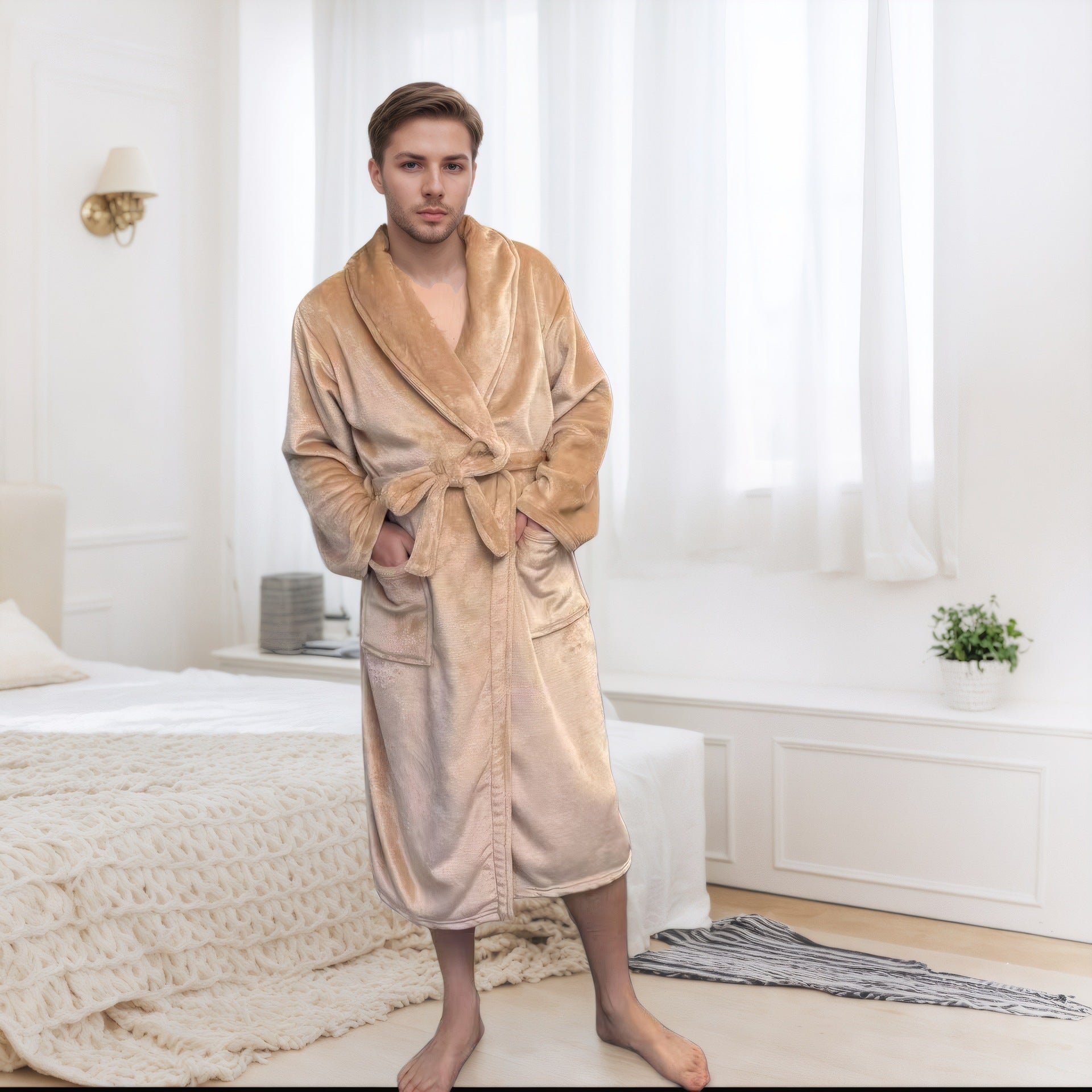 Unisex Long Bathrobe Pajama Set In Polyester Gray Lounge