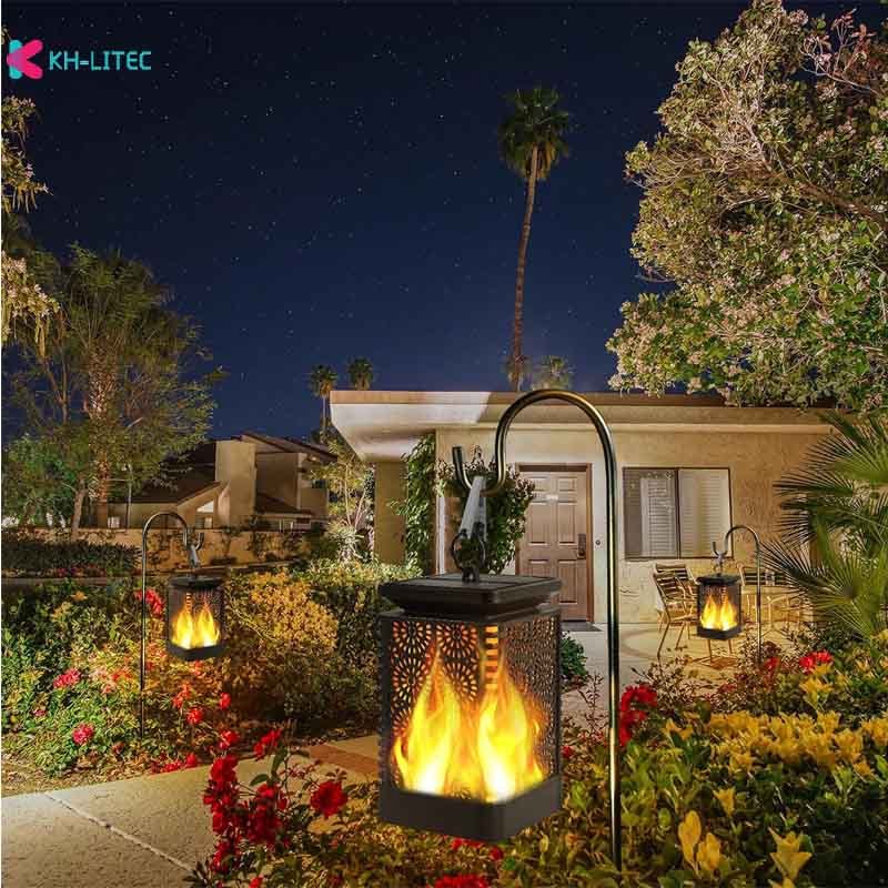 Solar Hanging Flame Torch Lights Flickering Waterproof Outdoor Garden Patio Yard Path Decoration