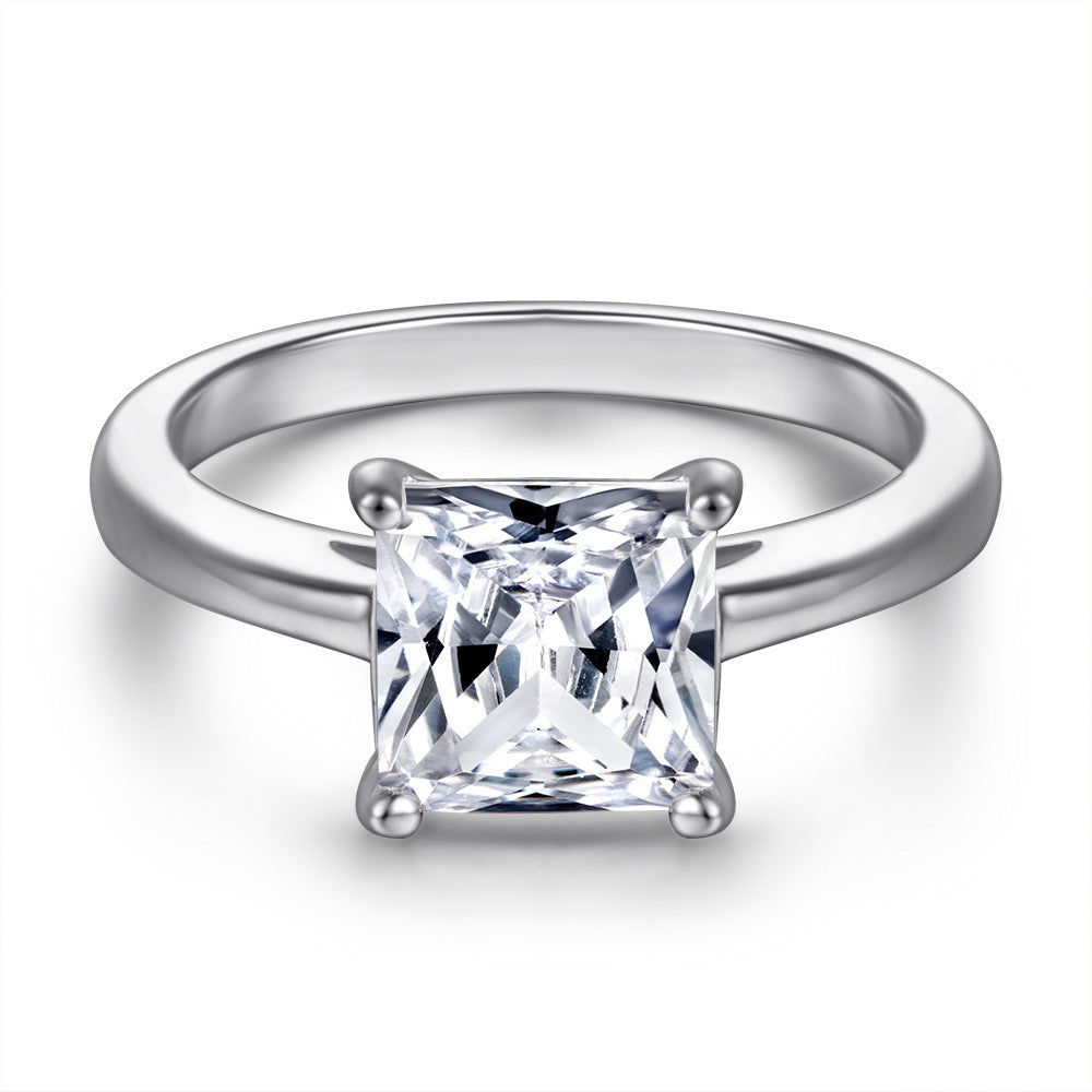 925 Sterling Silver Inlaid Square Zircon Ring
