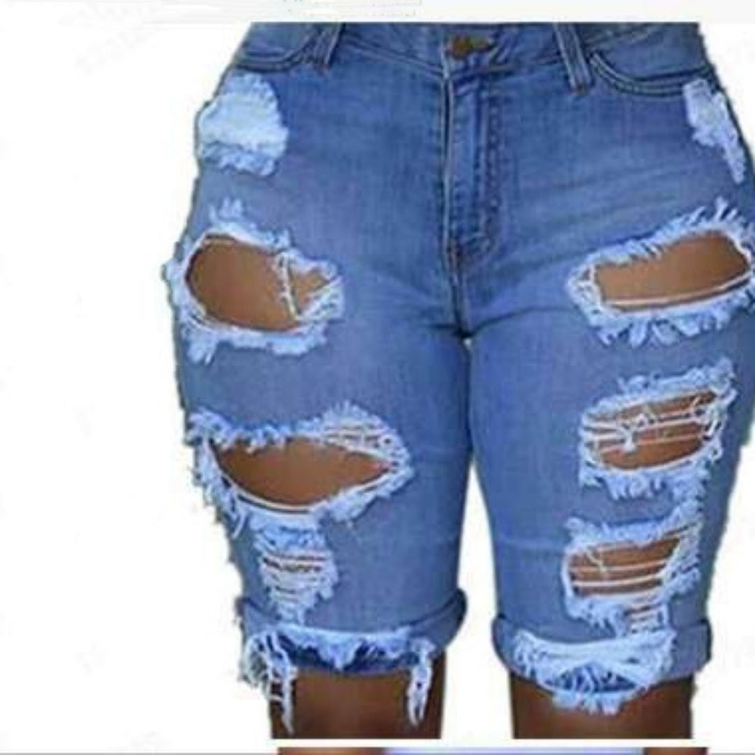 Women’s High-Waist Ripped Denim Shorts – Fashion Cutoffs, Tummy-Flattering