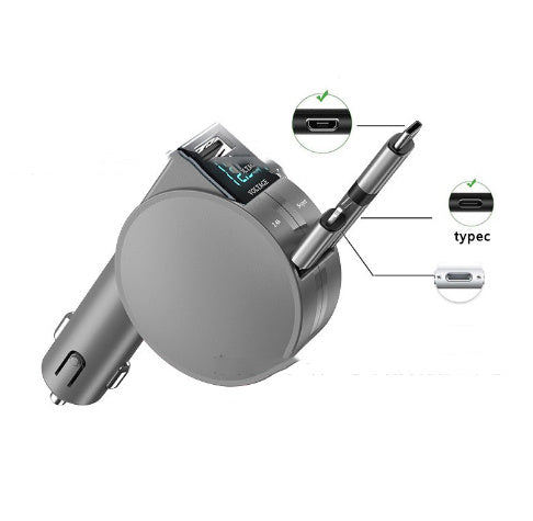 Two-Wire Retractable 60W Fast Charging Car Charger – Quick & Efficient Charging