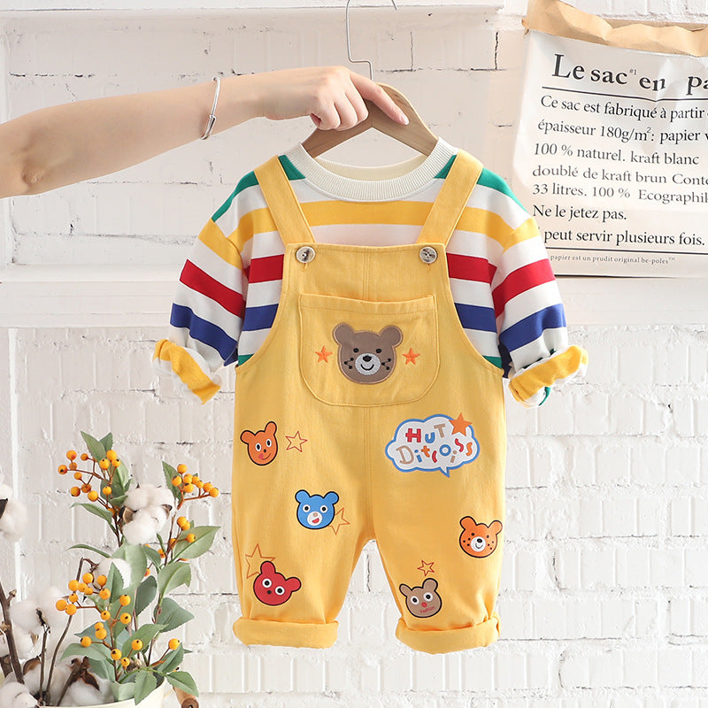 Boys Plaid Cotton Top And Overalls Set Regular Fit