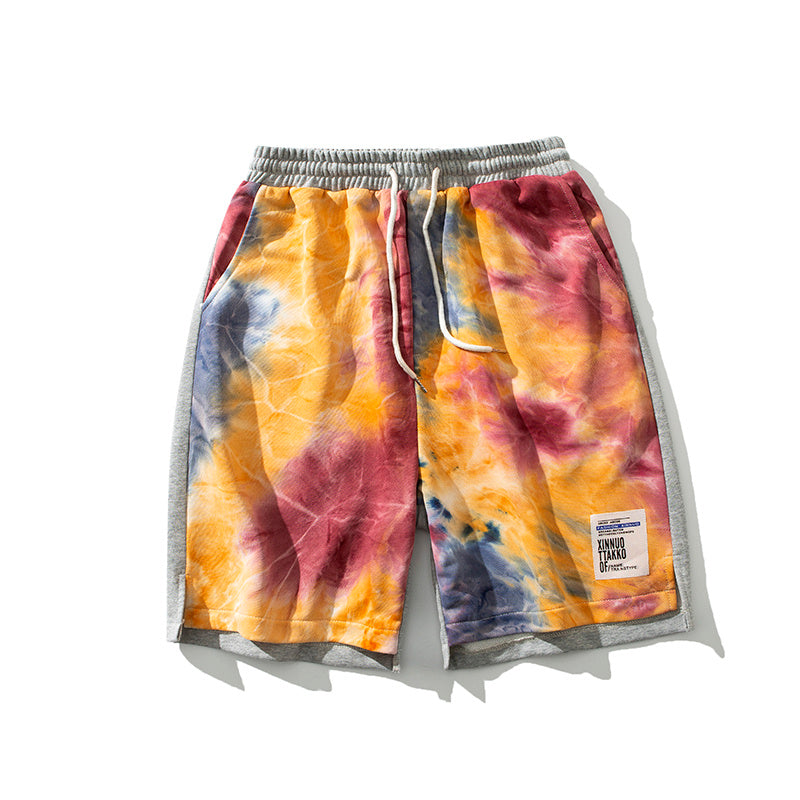 Men's Tie-Dye Drawstring Relaxed Fit Cotton Shorts Summer