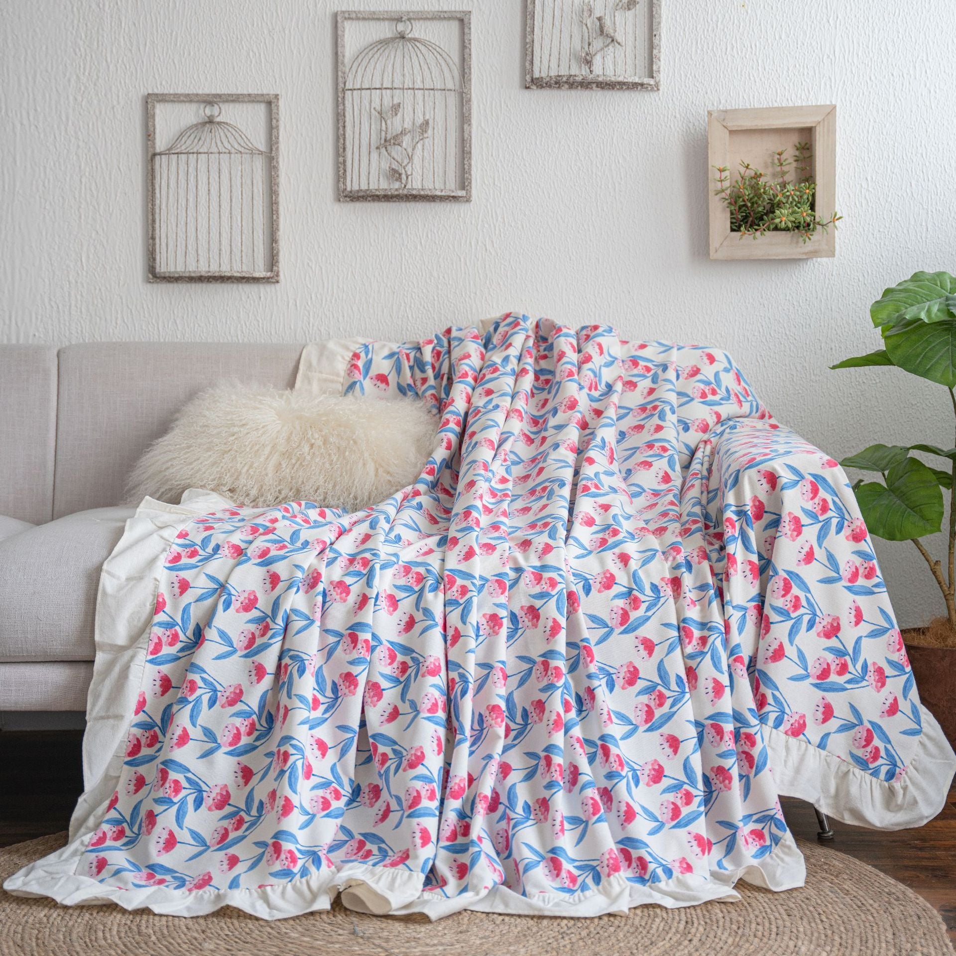 Sofa Towel Plain Pastoral Ruffled Multi-functional Cover Towel Retro