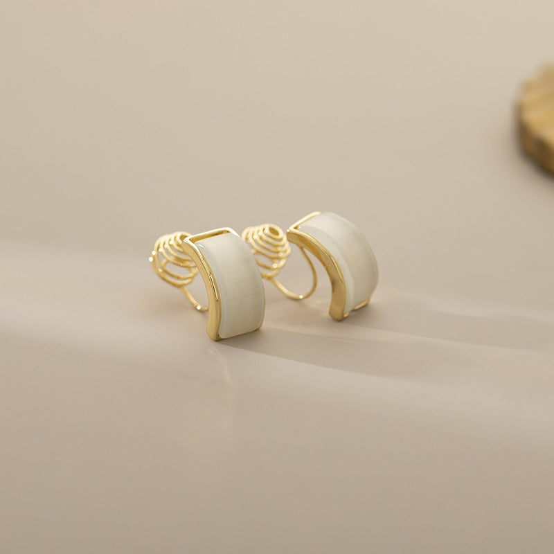 Womens Opal Geometric Stud Earrings Small Elegant Set