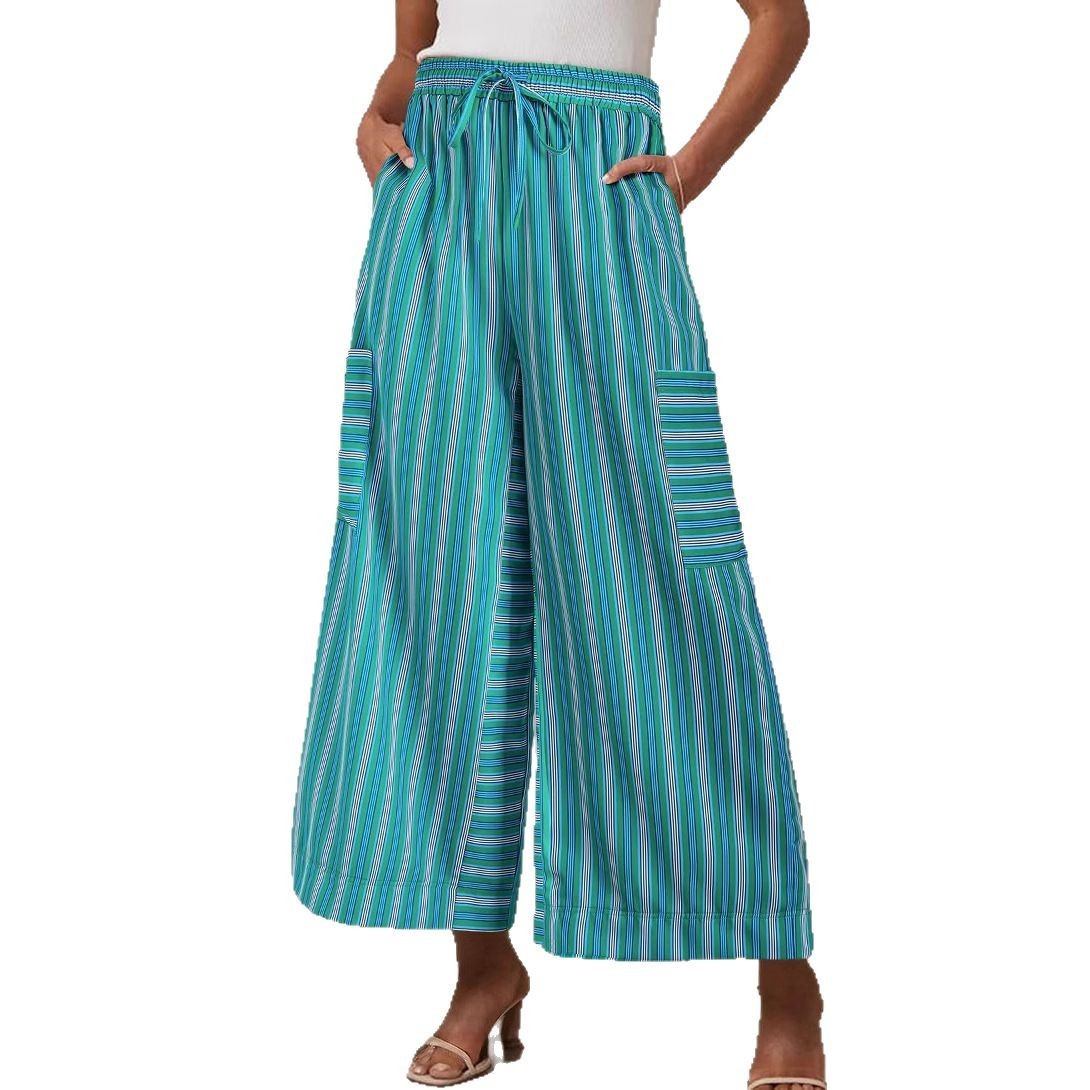 Women’s Mid Waist Straight Leg Pants – Casual Polyester Trousers