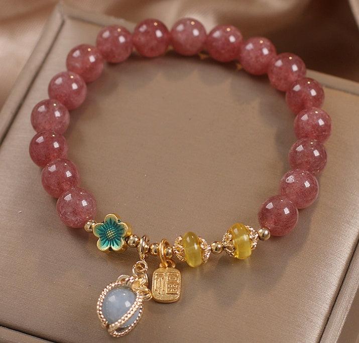 Special-interest Design Natural Strawberry Quartz Beaded Bracelet