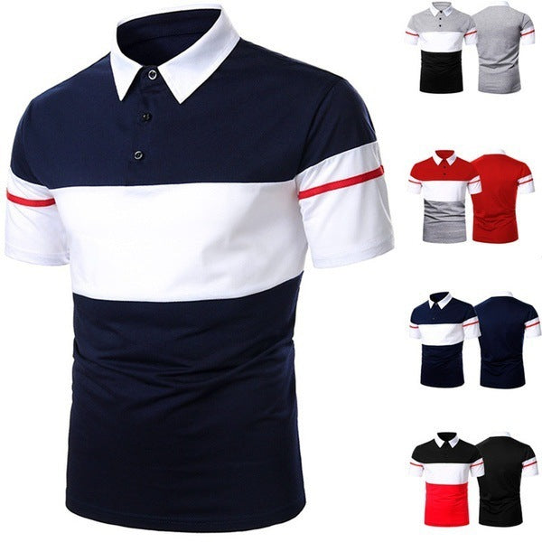 Mens Slim Fit Polo Shirt Lapel Collar Asymmetric Cotton