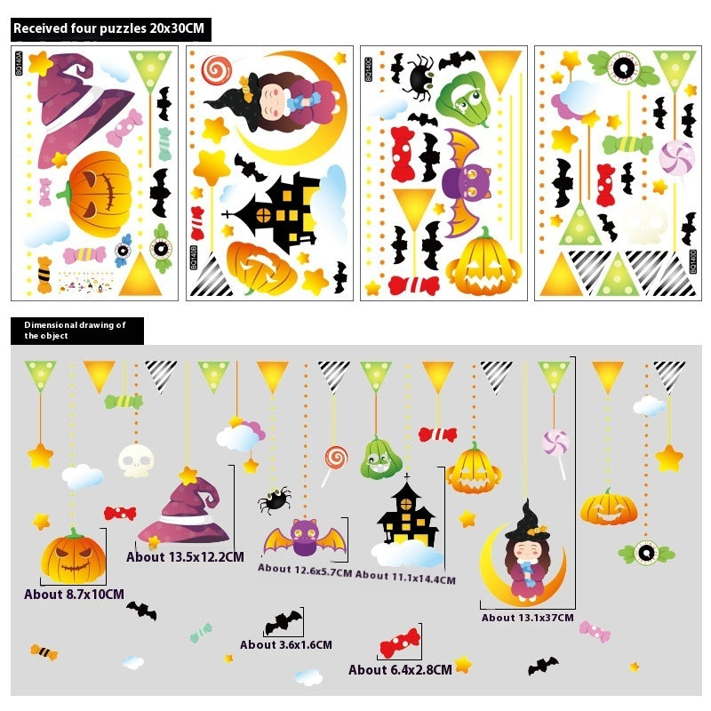 Halloween Decoration Haunted House Sticker Witch Ghost Bat Window Stickers