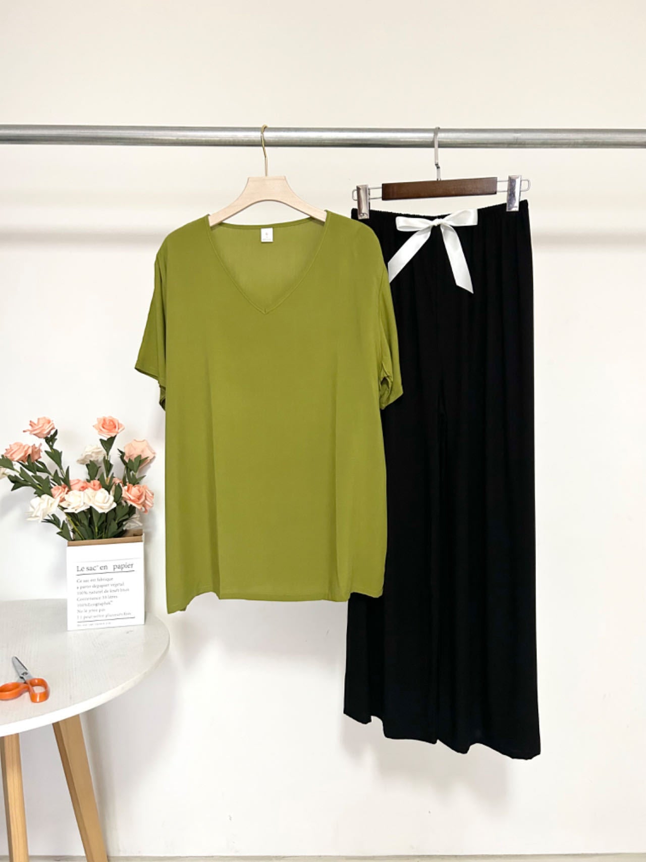 Summer Artificial Cotton Thin Short Sleeve Pants Loungewear Suit