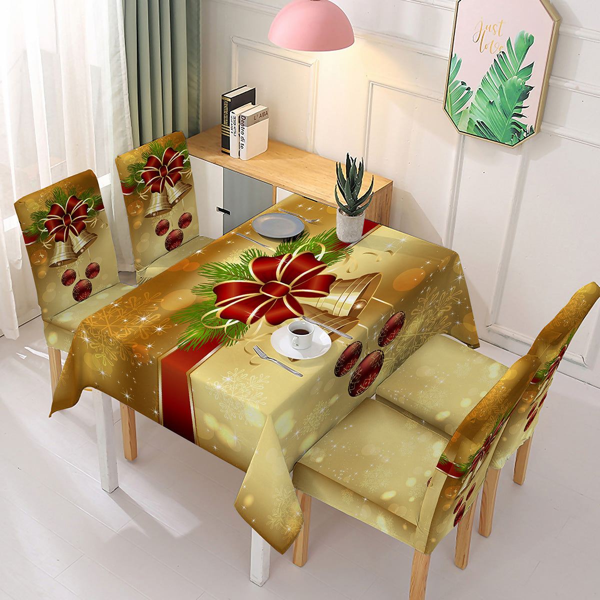 Christmas Printed Chair Cover Festive Decoration Elastic One-piece Absorbent Tablecloth