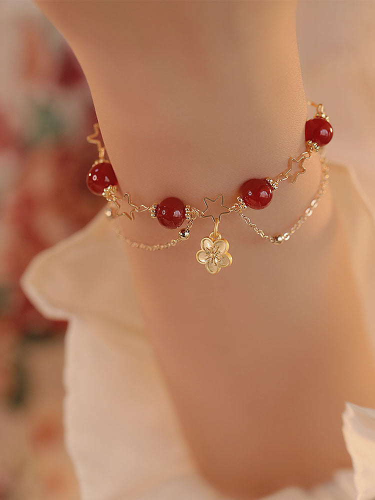 Ethnic Fashion Exquisite Natural Red Agate Double Layer Bracelet